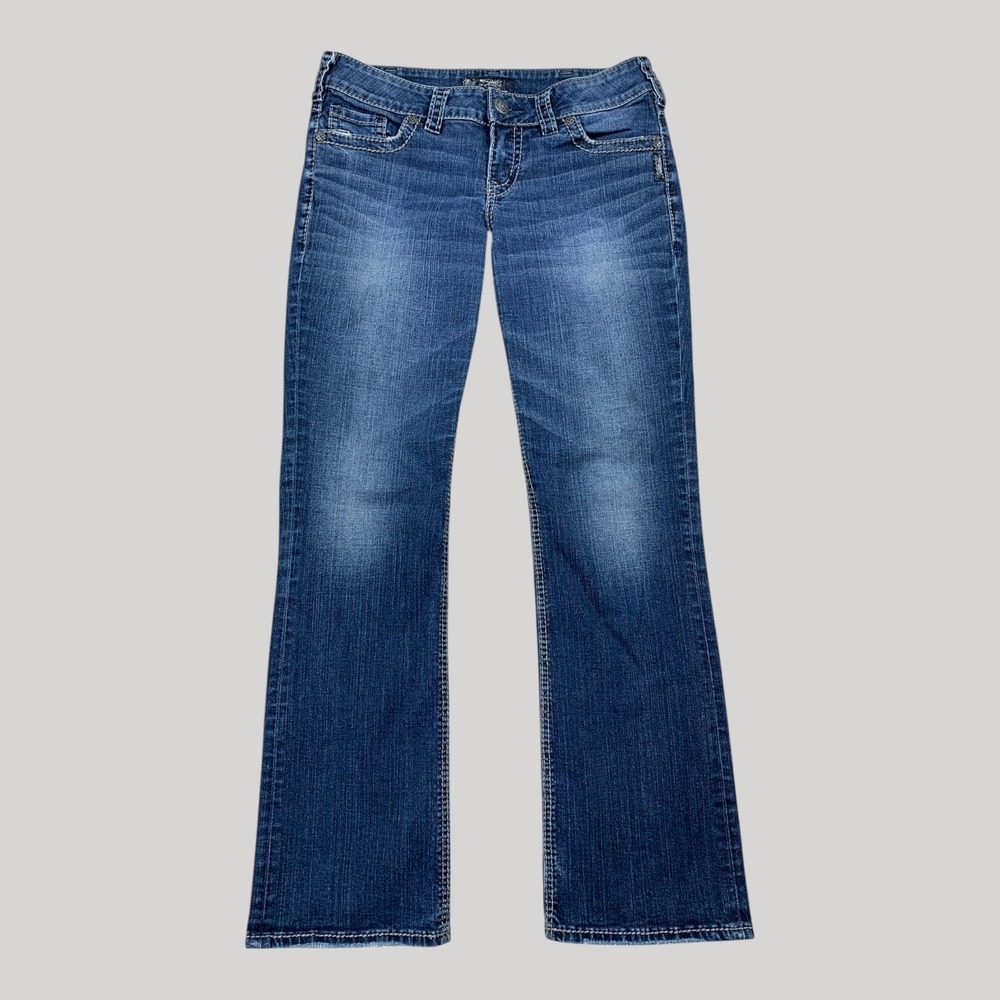 Silver Jeans Suki Womens 30x30‎ Blue Mid Slim Boot Whiskered Faux Flap Pocket